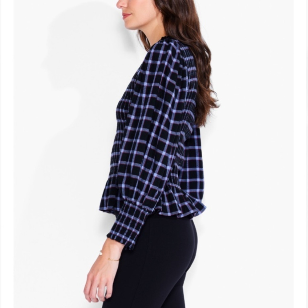 NIC+ZOE Twilight Plaid Smocked Top Sz M - Picture 2 of 8
